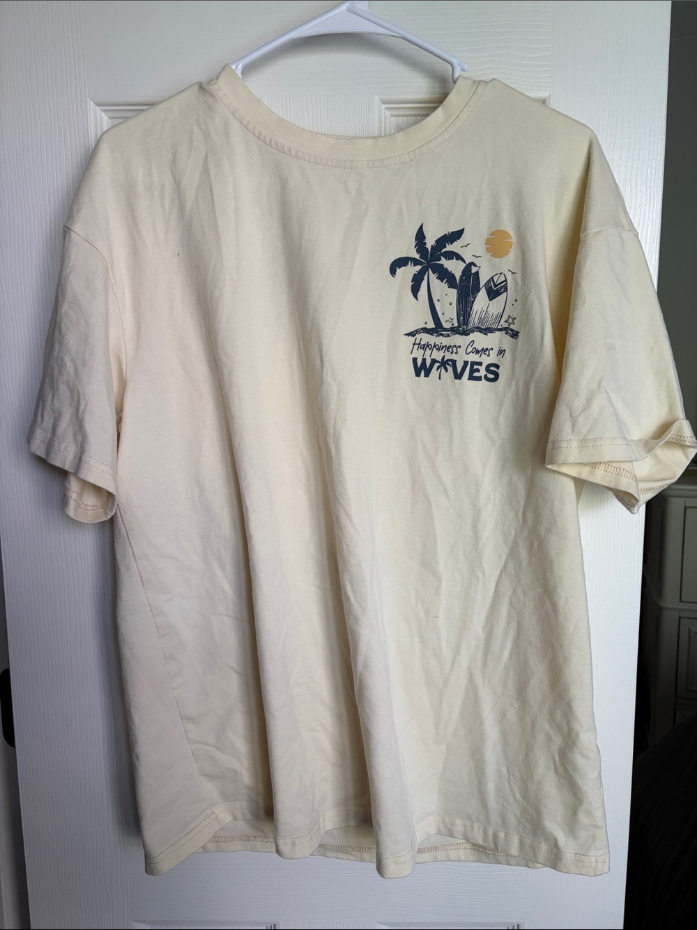 Cream Graphic Tee with Surf Palm Design